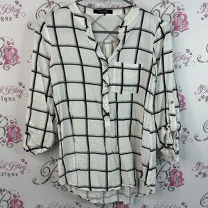 Trovare shirt plaid Chic Black grey White Grid Button Down Shirt buttons pocket